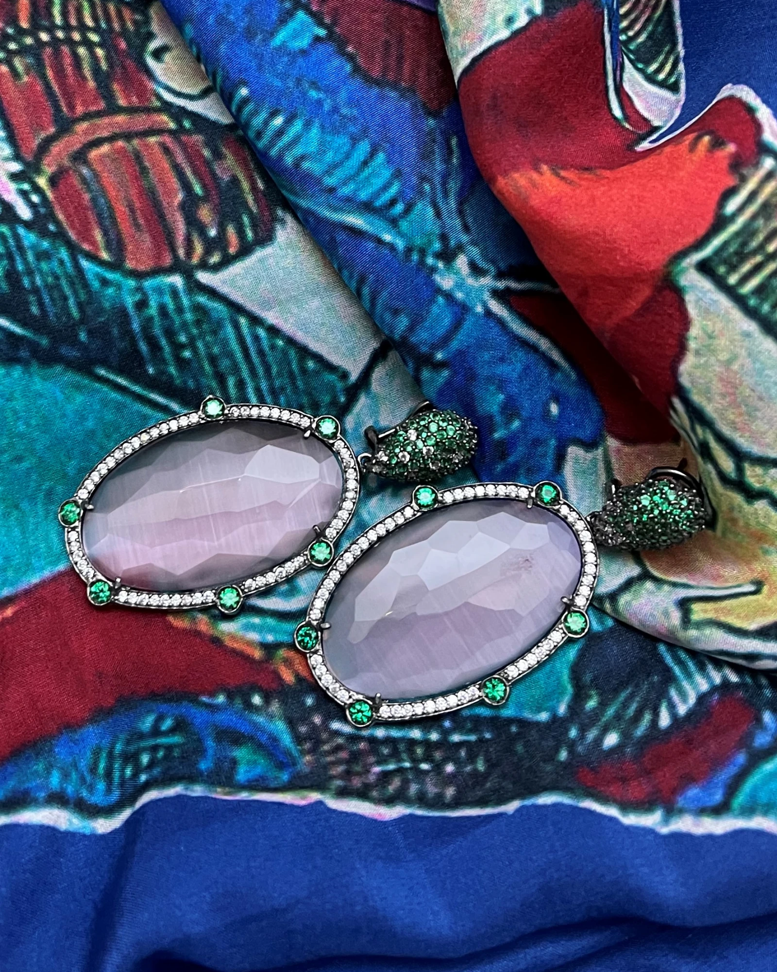 Orecchini argento brunito con quarzo e zirconi cod: 0188AG9460171D