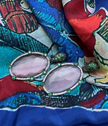 Orecchini argento brunito con quarzo e zirconi cod: 0188AG9460171D