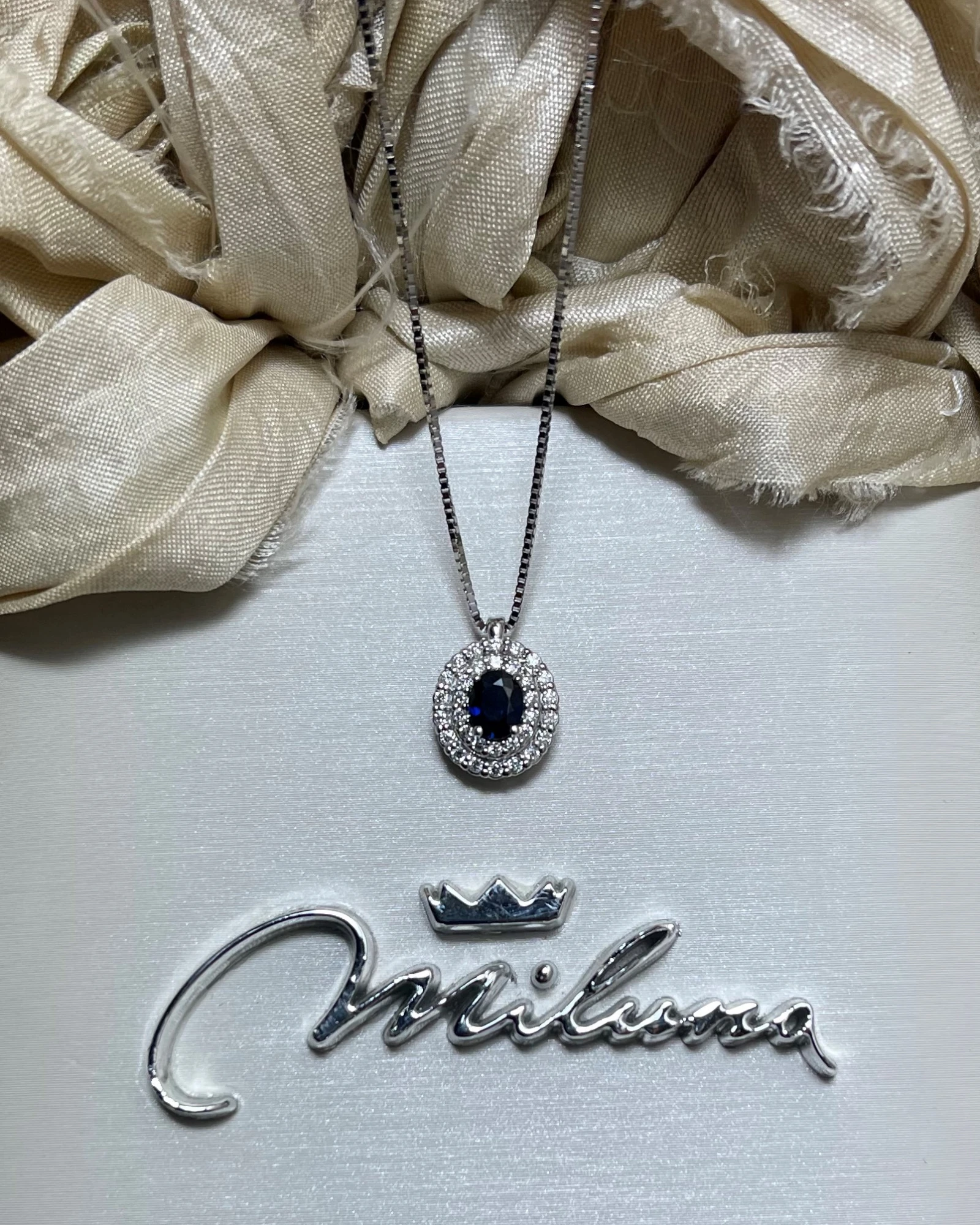 013 Miluna Collana oro bianco con zaffiro e brillanti cod: CLD4328