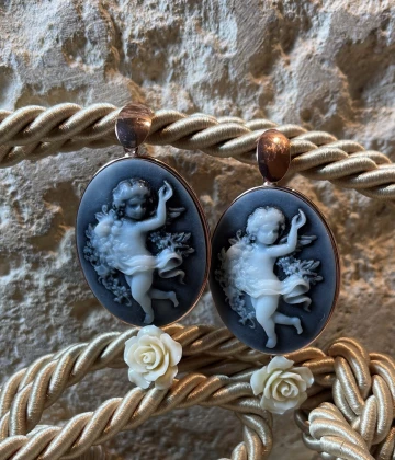 Orecchini argento rosa con pasta lavica e pasta d'avorio cod: NCA11