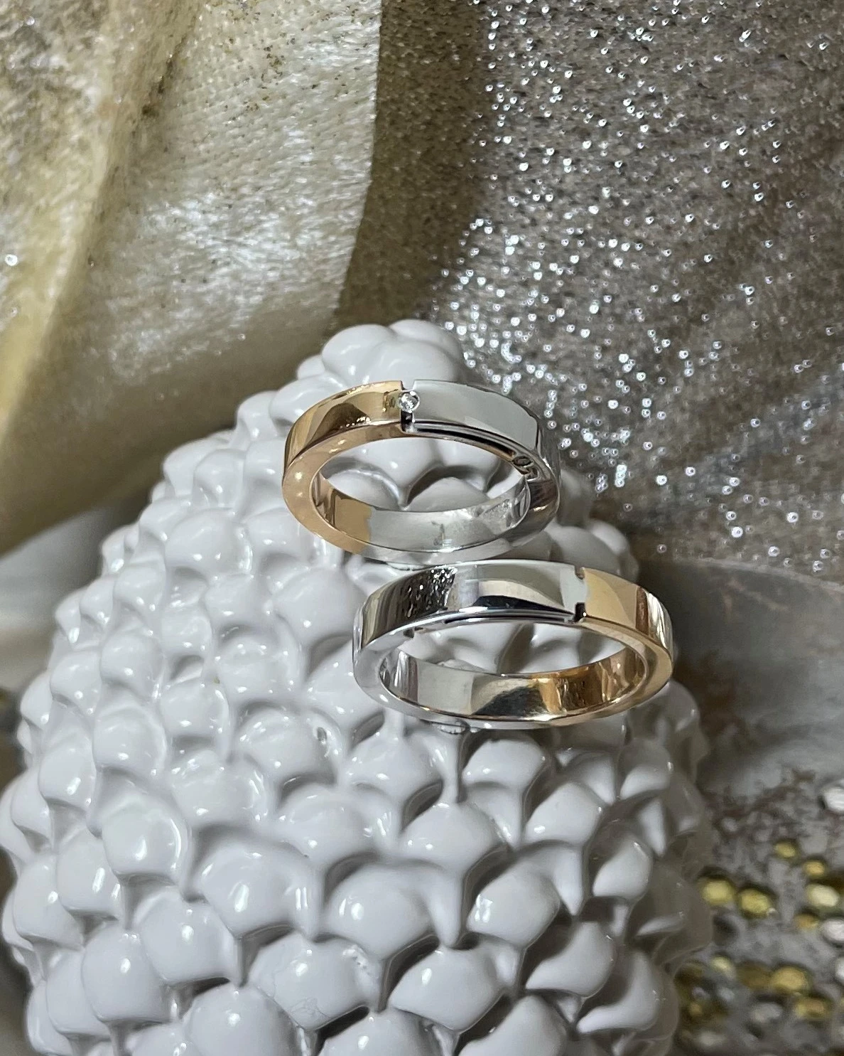 014 Polello fede in oro bianco e rosa con brillanti  cod: G2192DBR