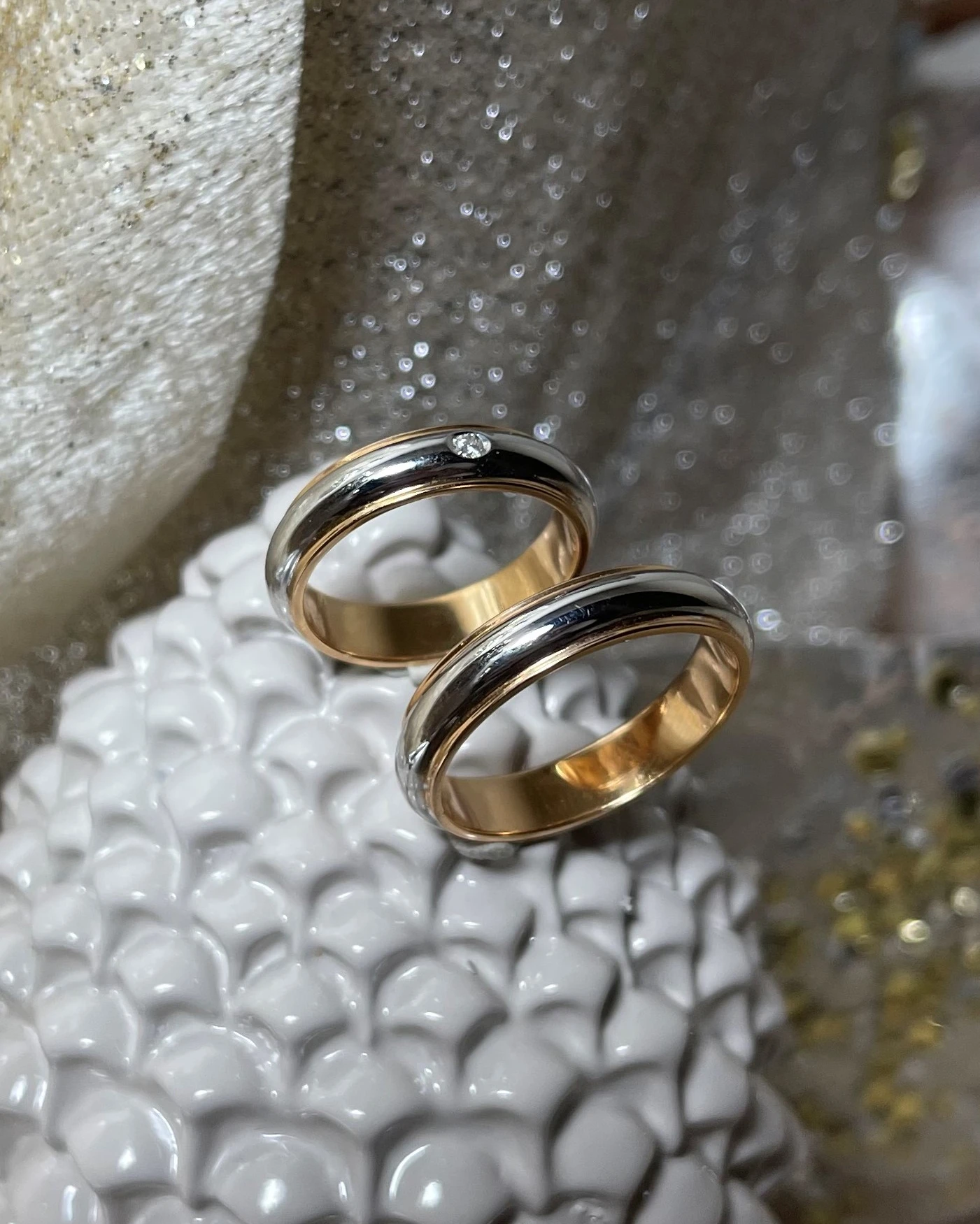 014 Polello fede in oro bianco e rosa con brillanti  cod: G2005DBR