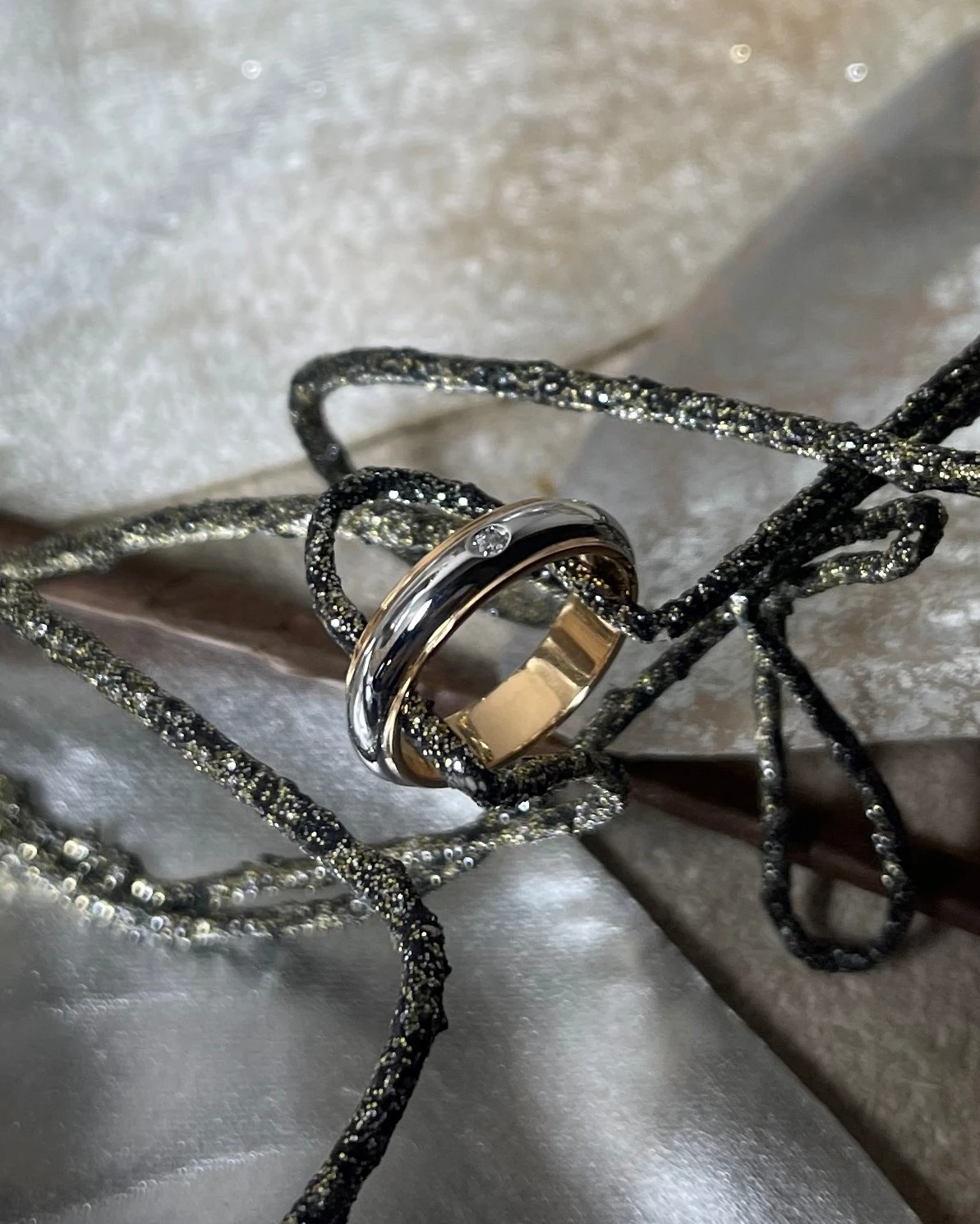 014 Polello fede in oro bianco e rosa con brillanti  cod: G2005DBR