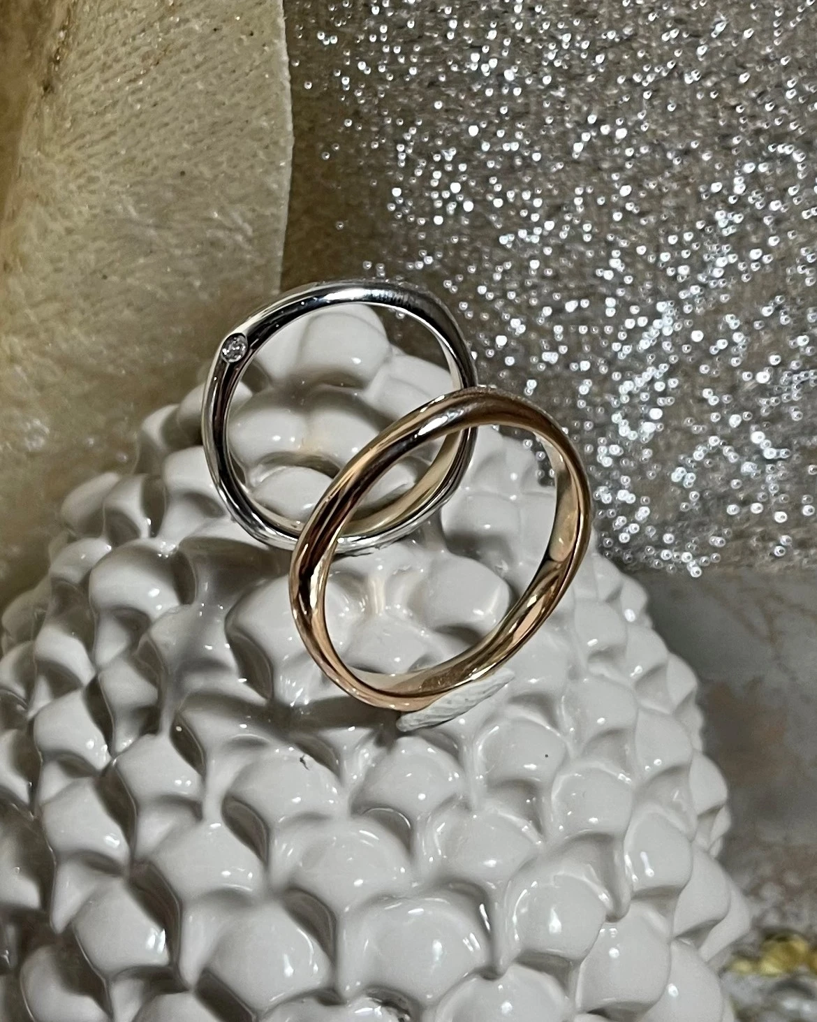 014 Polello fede in oro bianco e rosa con brillanti  cod: L2607DBR