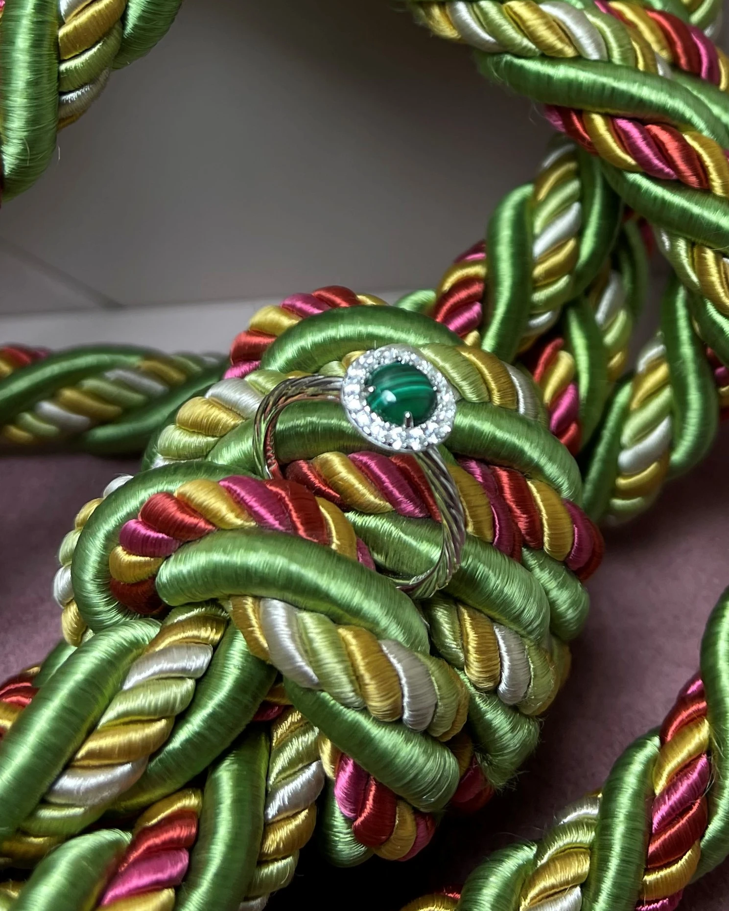 022 Rosato Anello argento malachite e zirconi cod: RMI35B