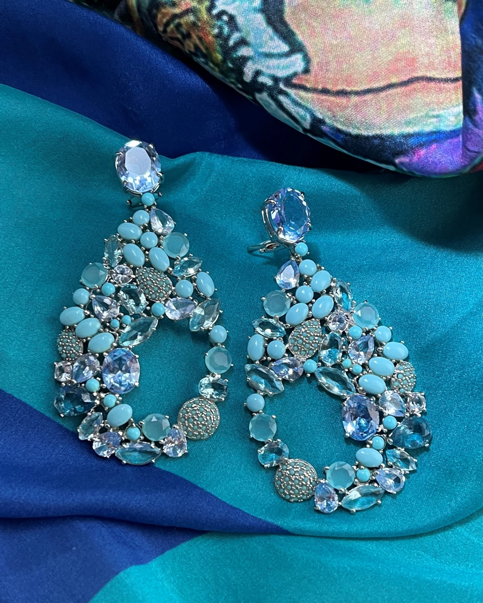 Orecchini argento con pasta di turchese e cristallo cod: 0229AG7260208