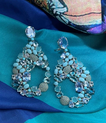 Orecchini argento con pasta di turchese e cristallo cod: 0229AG7260208